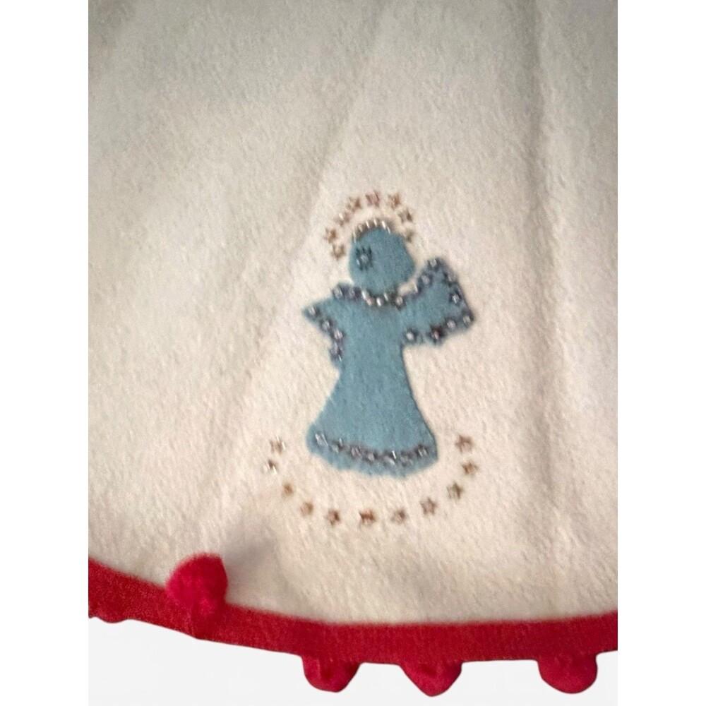 Vintage Felt Sequin Christmas Tree Skirt Small 27” Merry Christmas Pom Poms - Picture 8 of 9